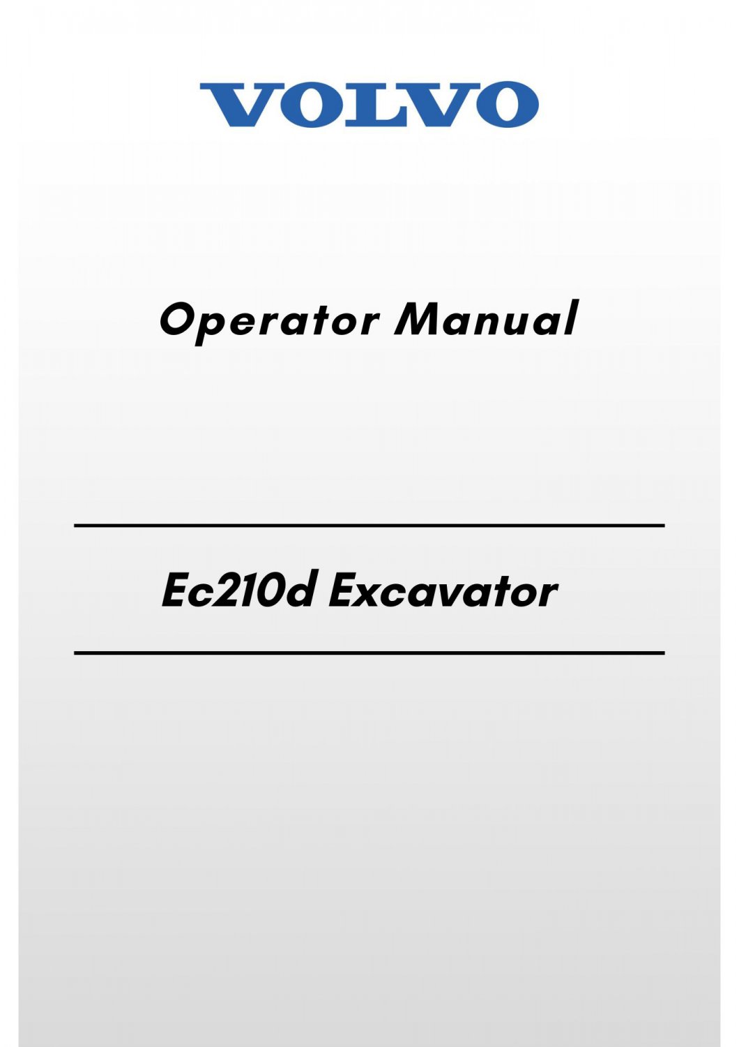 Volvo Ec210d Excavator Operator Manual