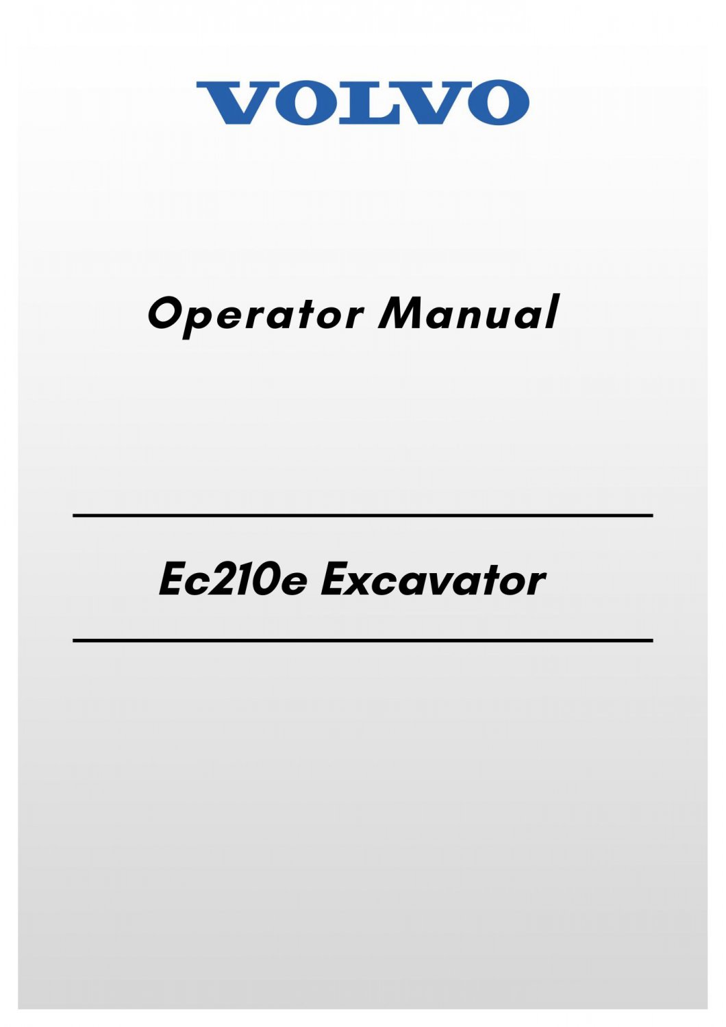Volvo Ec210e Excavator Operator Manual