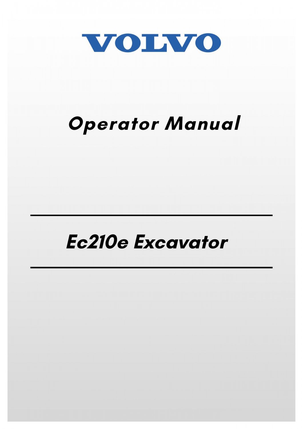 Volvo Ec210e Excavator Operator Manual