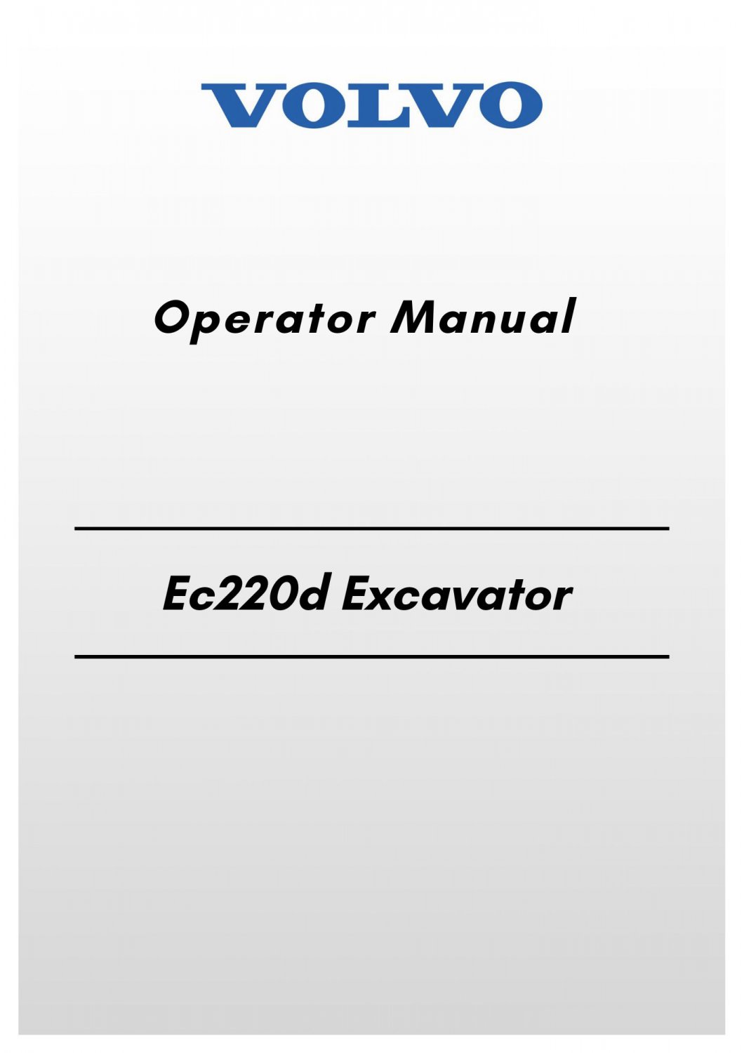 Volvo Ec220d Excavator Operator Manual