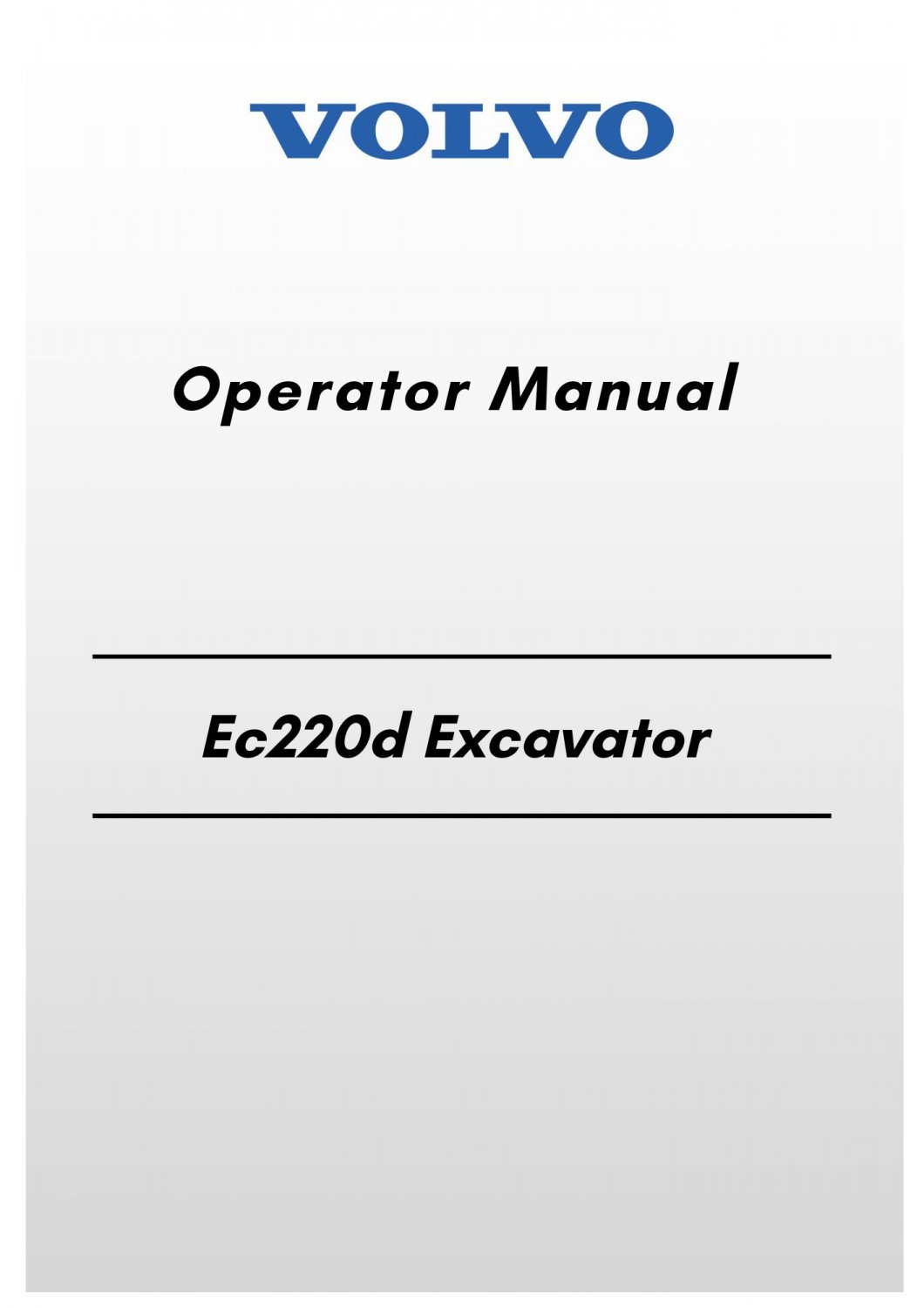 Volvo Ec220d Excavator Operator Manual