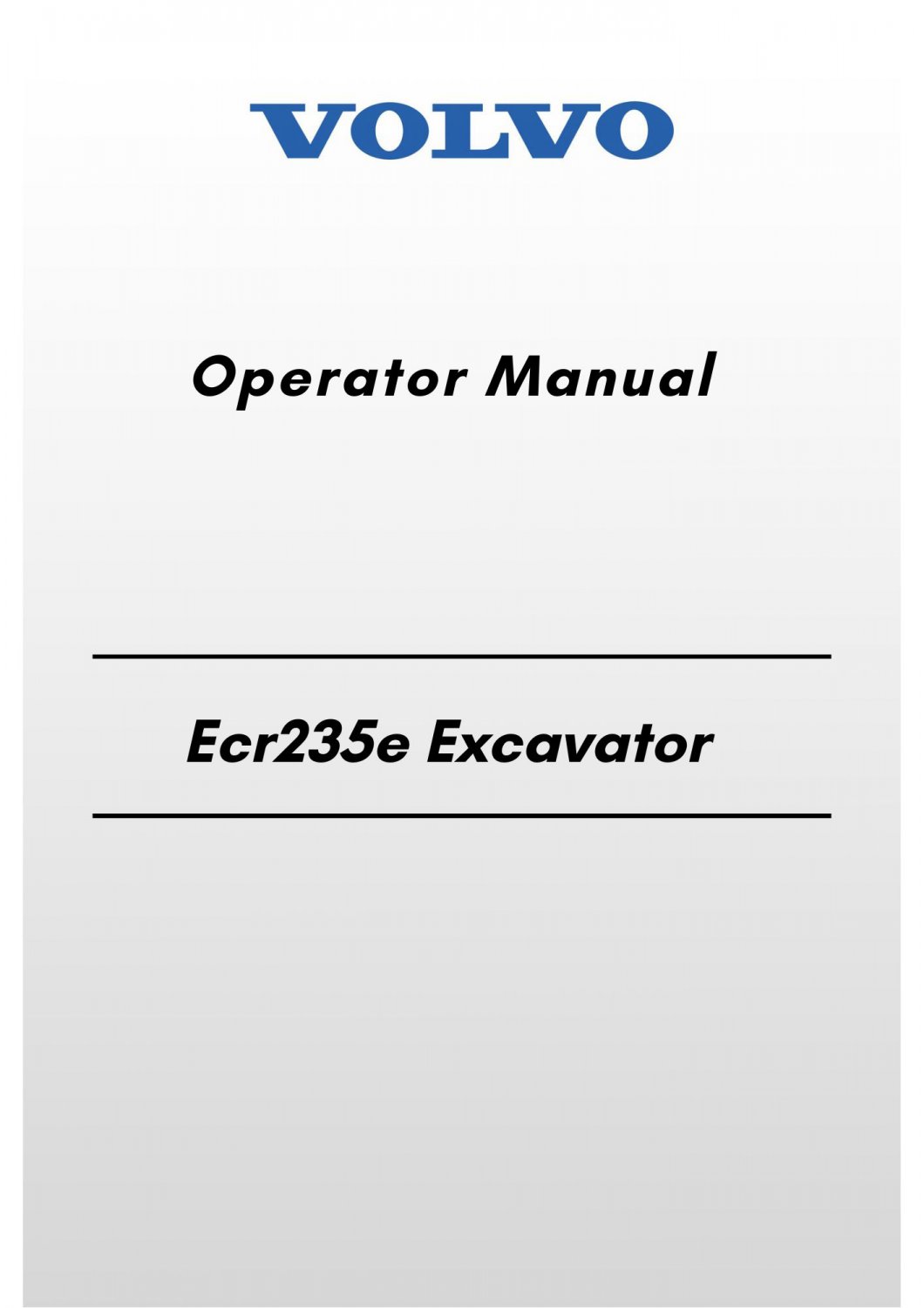 Volvo Ecr235e Excavator Operator Manual