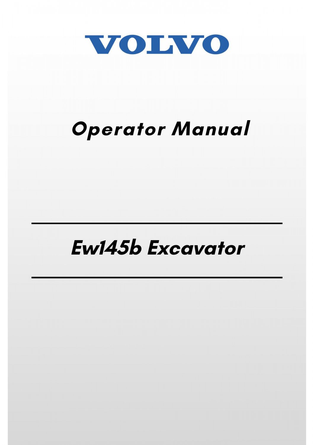Volvo Ew145b Excavator Operator Manual