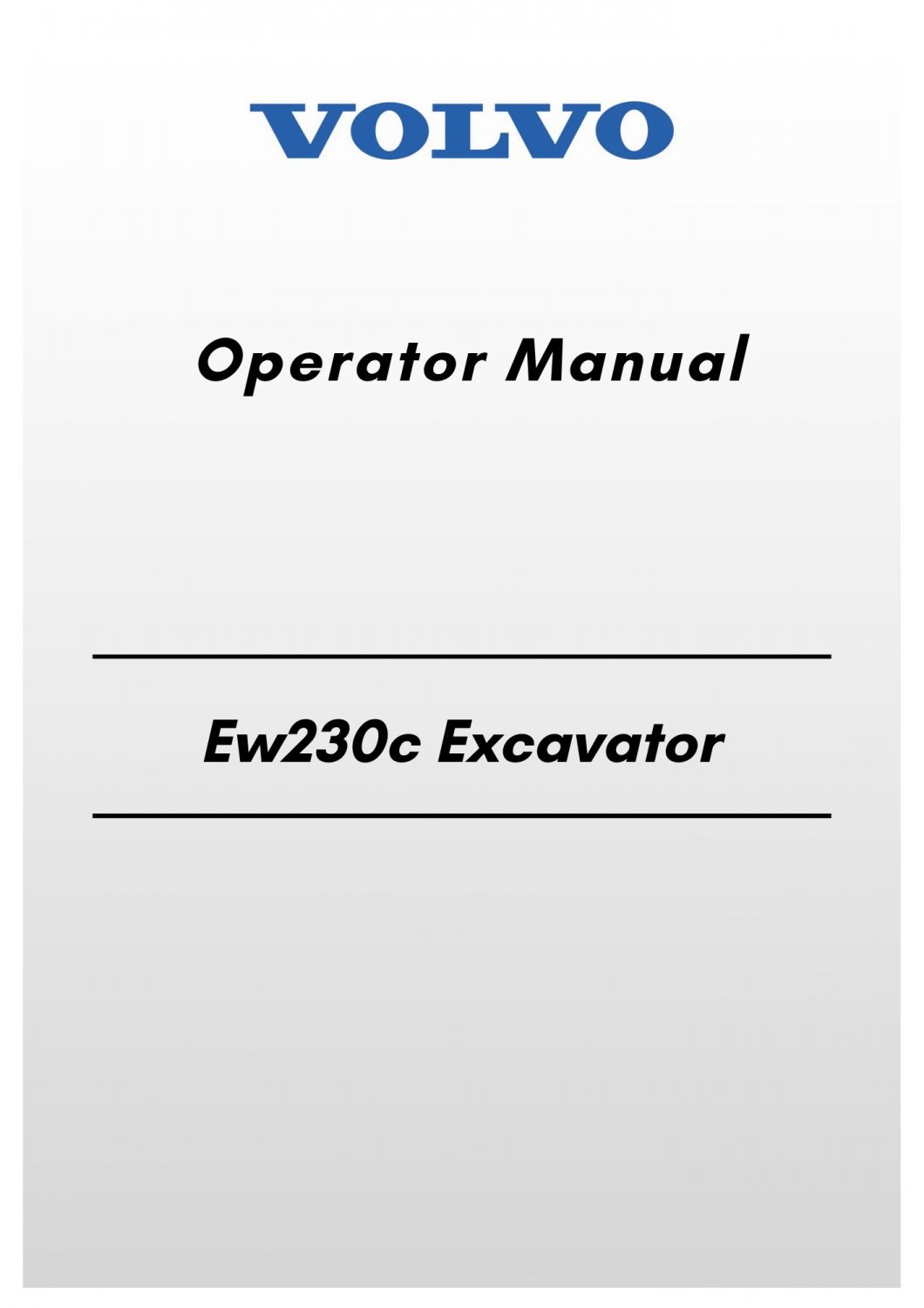 Volvo Ew230c Excavator Operator Manual