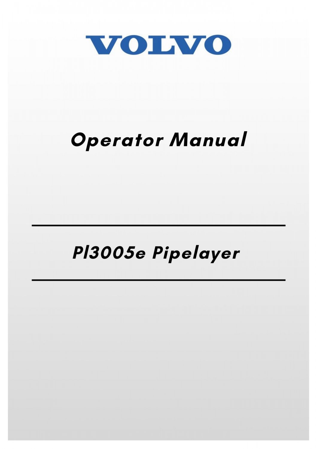 Volvo Pl3005e Pipelayer Operator Manual