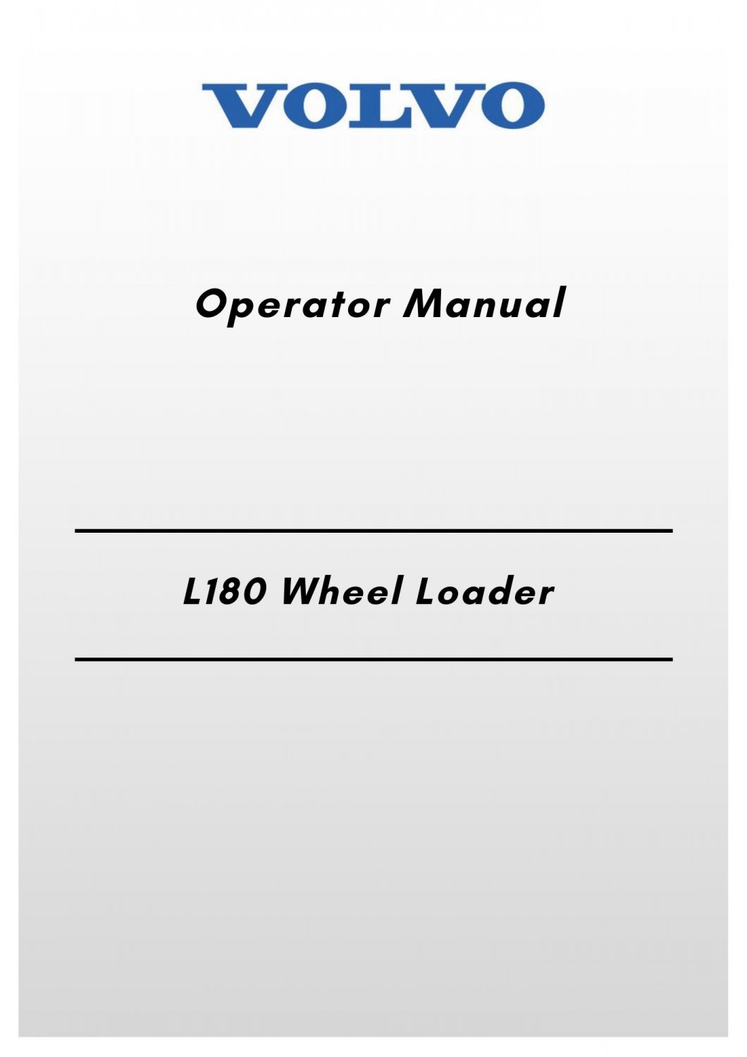 Volvo L180 Wheel Loader Operator Manual