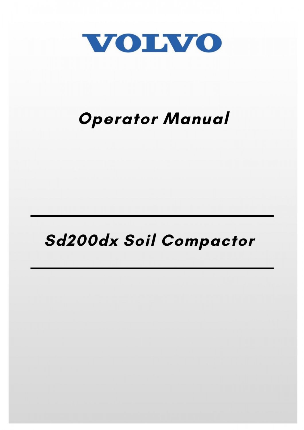 Volvo Sd200dx Soil Compactor Operator Manual