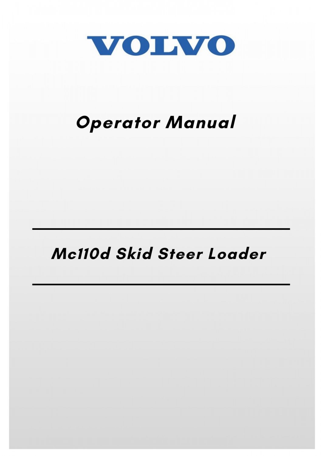 Volvo Mc110d Skid Steer Loader Operator Manual