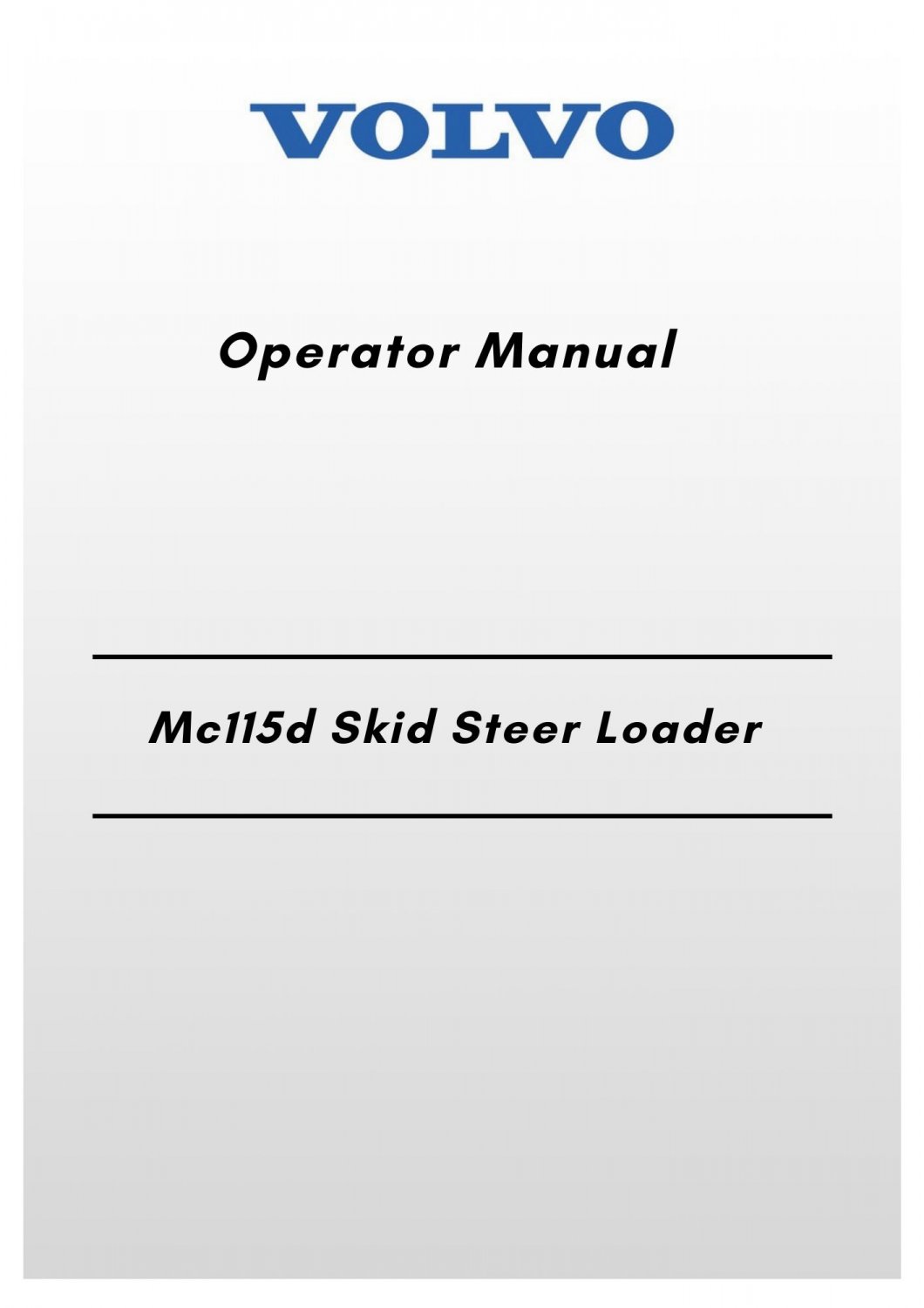 Volvo Mc115d Skid Steer Loader Operator Manual