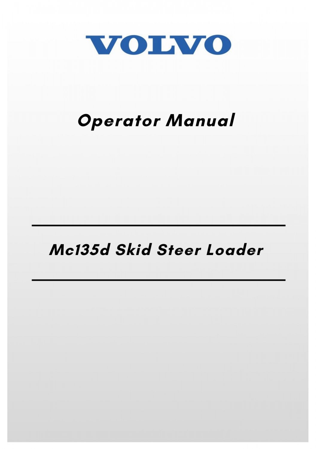 Volvo Mc135d Skid Steer Loader Operator Manual
