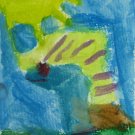 Original Abstract Watercolor Painting "Caterpillar" OOAK ACEO PSC by 6 Year Old Artist Mila