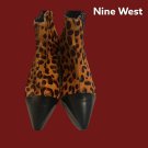 Nine West Womens Wasabi 6M Ankle Booties Brown Leopard Print Block Heel 6M