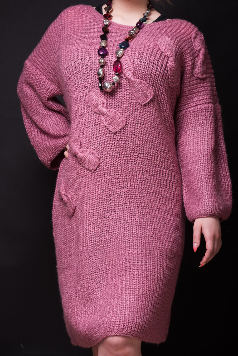 Women's Pink Mohair Dressing Gown Boho Style, Oversized