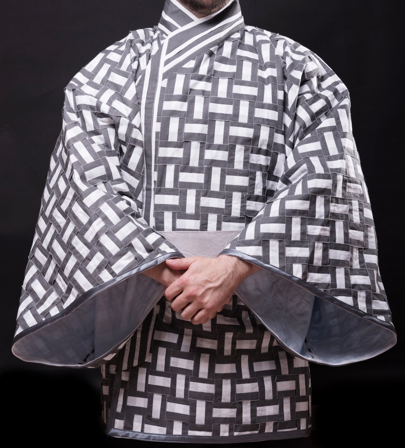 Unisex Haori Kimono Jacket Gray and White, Oversized
