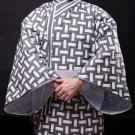 Unisex Haori Kimono Jacket Gray and White, Oversized