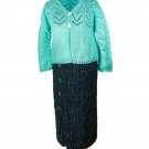 Women's Knitted Casual Suit Blue Jacket and Straight Skirt Midi Length, Size XL