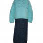 Women's Knitted Casual Suit Blue Jacket and Straight Skirt Midi Length, Size XL