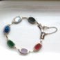 multicolored glass cabochon link bracelet - vintage jewelry