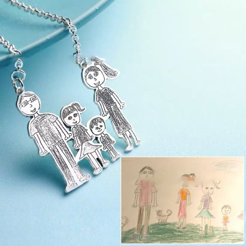 Unique Custom Drawing 925Sterling Silver Necklace Pendant