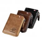 Vertical Two-fold Men's Short Wallet With Zipper And Anti-degaussing Brush