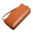 New oil wax leather wallet 2021 women's oil leather clutch bag long section three fold zip coin clip