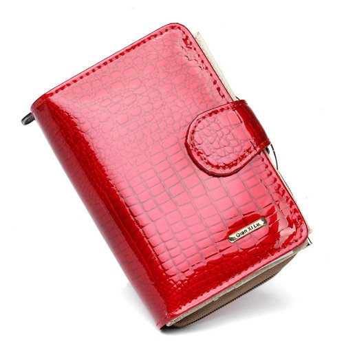 Multi-card patent leather wallet female short leather zipper buckle