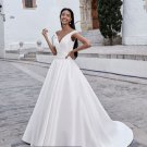 Simple Boho Sleeveless V-Neck Satin Wedding Dress