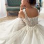 Lace Ivory Wedding Dresses A Line Square Neck Straps Sweep Train Country Bridal Gowns