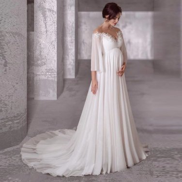Maternity Chiffon Wedding Dresses Long Sleeves Bohemian Pregnant Bridal Gowns Maternity Chiffon Wedding Dresses Long Sleeves Bohemian Pregnant Bridal Gowns