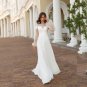Boho Mermaid Wedding Dress Scoop Neck Long Puff Sleeves Lace Applique Button Bridal Gown