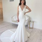 Elegant Mermaid Elastic Satin White Long Wedding Dress