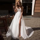 Chiffon Beach Boho Wedding Dress Cap Sleeves Sexy Side Slit Lace Appliques Bride Gown