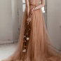 Boho Beach Wedding Dress Summer Fall Sexy Backless Long Tulle A Line Bridal Gowns