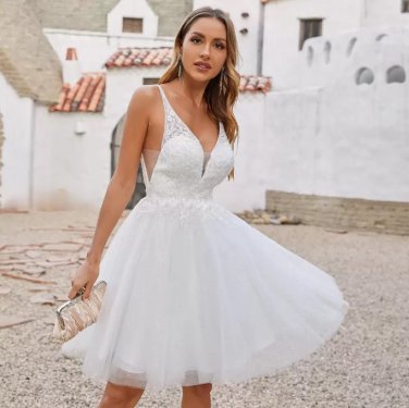 slim fit dress slacks Short Sparkly Wedding Dress Knee Length Strapless Glitter Tulle Bride –  Msikoods Official Store main image 0