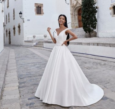 Boho Wedding Dress, Simple V-Neck Satin Wedding Dress