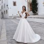 Boho Wedding Dress, Simple V-Neck Satin Wedding Dress