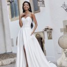 Bohemian Wedding Dress, Simple Strapless Satin Wedding Dress