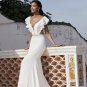 Boho Wedding Dress, Simple Deep V Neck Backless Satin Wedding Dress