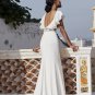Boho Wedding Dress, Simple Deep V Neck Backless Satin Wedding Dress