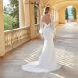 Boho Wedding Dress, Simple Deep V Neck Long Sleeve Satin Wedding Dress