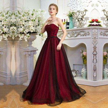 Black And Red Gothic A-line Wedding Dresses Strapless Sparkly Beading  Vintage Colorful Wedding Gowns