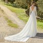 BOHO Chiffon Lace Wedding Dresses Scoop Neck Long Sleeves A-line Bridal Gowns