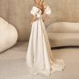 Chic Ivory Princess Satin Wedding Dresses Short Puffy Sleeves Sweetheart Bridal Gowns