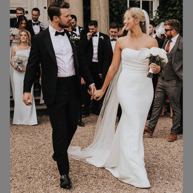 Chic Mermaid Satin Brides Dresses Robes de mari&Atilde;&copy;e Simple Ivory Wedding Dresses