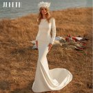 Simple Long Sleeve Backless Soft Satin Wedding Dresess