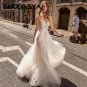 V Neck Wedding Dress Appliques Lace Spaghetti Straps Beach Boho Backless Bride Dresses