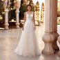 Lace Applique Sweep Train Wedding Dress For Women Charming Backless Sleeveless Tulle Bridal Gown