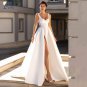 Elegant White Satin Wedding Dress For Women A-Line Sexy Side Split Custom Bridal Gown