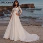 Eleagnt Long Sleeves Lace Appliques A Line Tulle Sweep Train Beach Wedding Dress