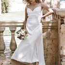 Minimalist Slip Wedding Dress with Cowl Neck and Lace Up Back